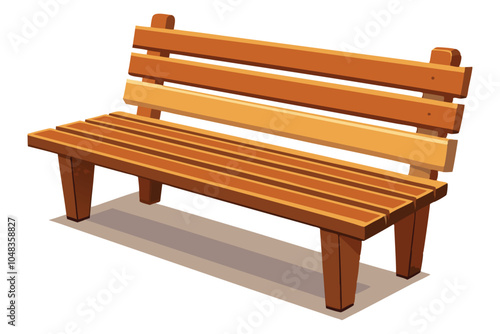 Wooden Park or Backyard Bench - Realistic Front View of Long Plank Seat, Urban Exterior Furniture.