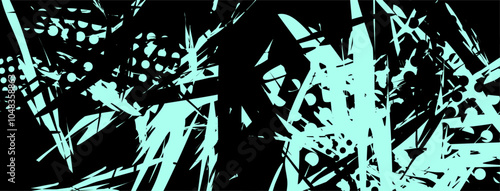 Abstract pattern of black and teal shapes with spiky edges.