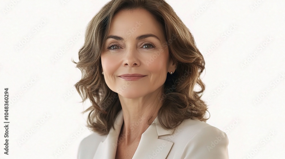 Confident Woman with Soft Waves in Professional Attire Confident Woman with Soft Waves in Professional Attire