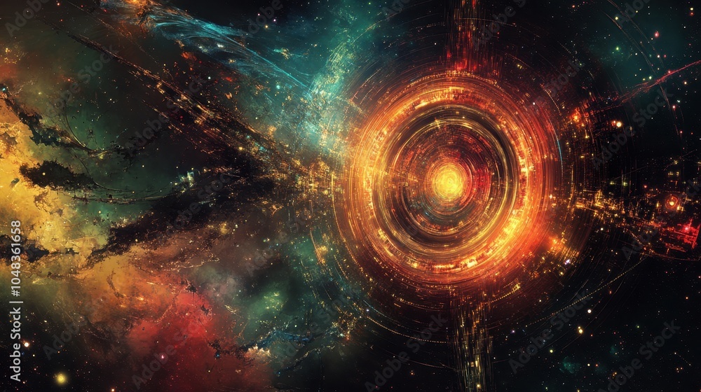 Obraz premium Cosmic Gate with Glowing Rings in a Starry Night Sky
