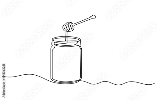 Honey Jar Editable Continuous Line Icon, Continuous one line drawing of honey glass jars. Sweet pure honey. Hand drawn vector illustration, Continuous single line drawing of sweet honey in jar