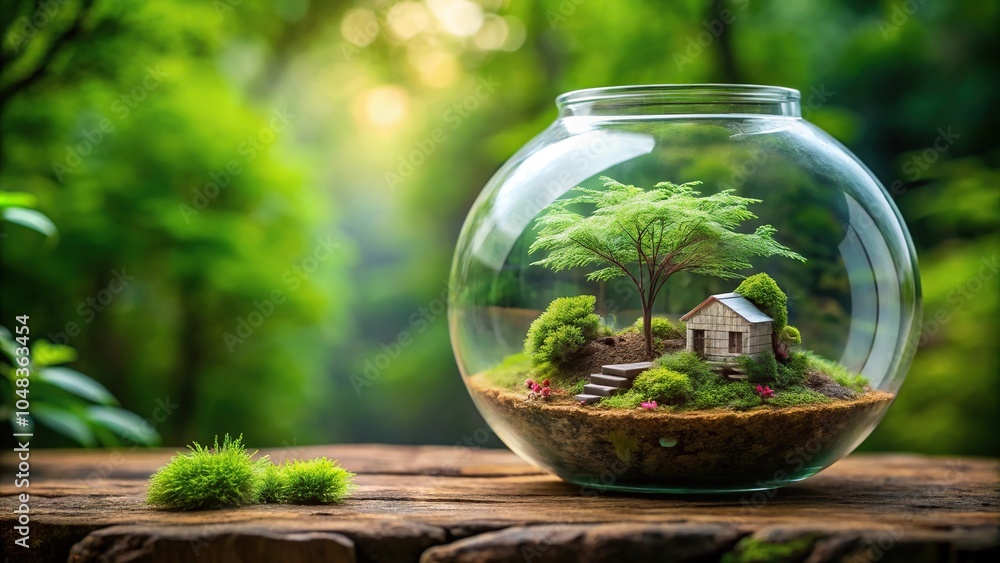 Tiny residence with greenery enclosed in glass Tiny residence with greenery enclosed in glass