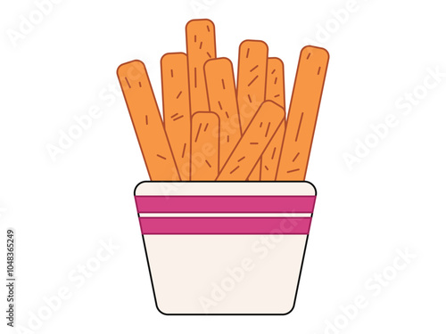 French fries junk and fast food American street food potato ingredient salty flavor snack colorful design icon set