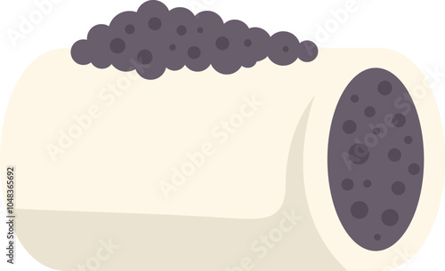 Illustration featuring a cylinder of food with black caviar on top and inside, isolated on a white background