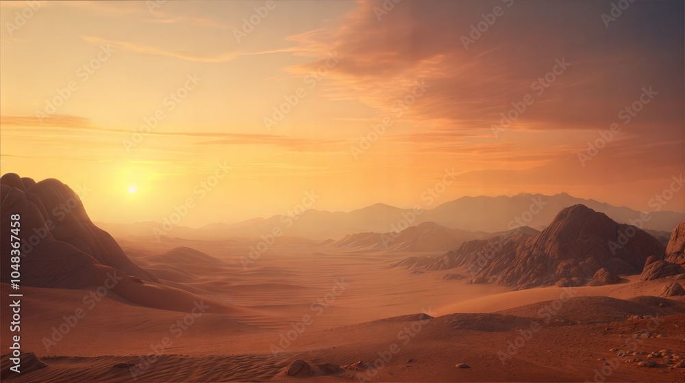 Stunning Desert Landscape at Sunset with Breathtaking Rock Formations and Golden Sand Dunes Stunning Desert Landscape at Sunset with Breathtaking Rock Formations and Golden Sand Dunes