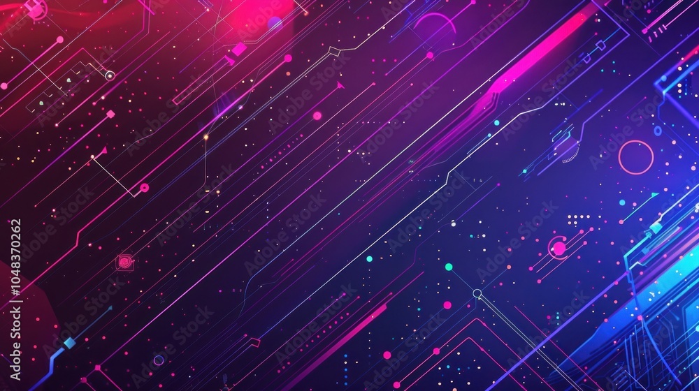 Obraz premium Abstract technology background with pink glowing neon lines and dark blue background