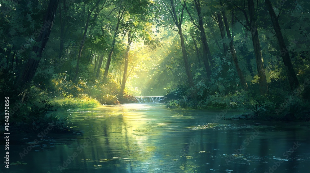 Fototapeta premium Sunlit Forest Stream