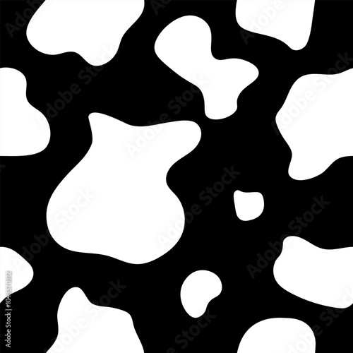 Texture spot skin black white cow. Trendy animalistic seamless pattern for fashion, packaging, fabric and more.