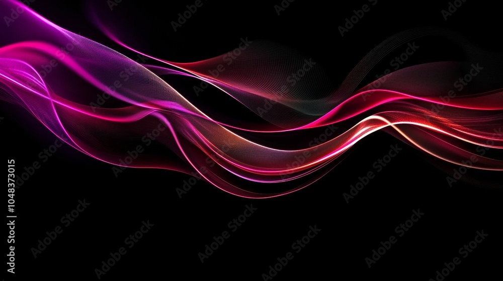 Fototapeta premium Abstract Pink and Red Waves on Black Background Flowing Design Element Modern Trendy Artistic