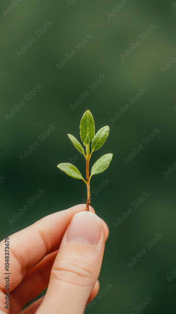 Delicate fingers holding small tree sprout, symbolizing growth and renewal. This captures beauty of nature and importance of nurturing new life Delicate fingers holding small tree sprout, symbolizing growth and renewal. This captures beauty of nature and importance of nurturing new life