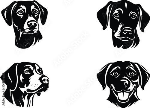 Set of dog head silhouette vector. Breeds pet set vector icon illustration on white background