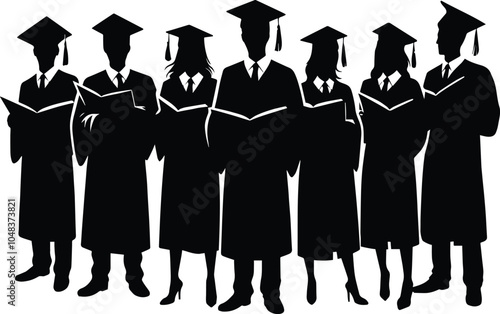 Group of university or college students graduation vector. Students graduation silhouette illustration