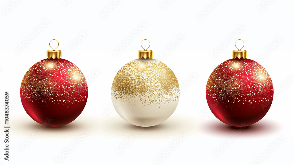 Three Shiny Christmas Ornaments with Gold Glitter Three Shiny Christmas Ornaments with Gold Glitter