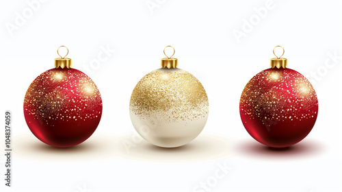 Three Shiny Christmas Ornaments with Gold Glitter