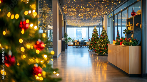 Wallpaper Mural Modern office space is decorated for the holidays with christmas trees, lights, and festive cheer Torontodigital.ca