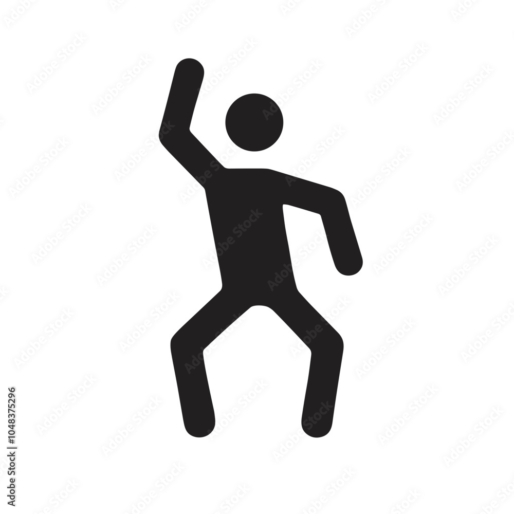 Stylized dancing figure icon in a simple black design Stylized dancing figure icon in a simple black design