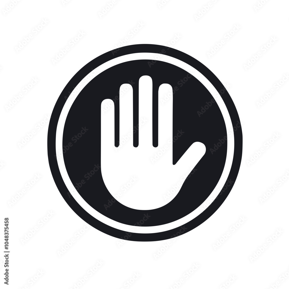 Stop hand icon inside a circle, symbolizing caution and prohibition Stop hand icon inside a circle, symbolizing caution and prohibition