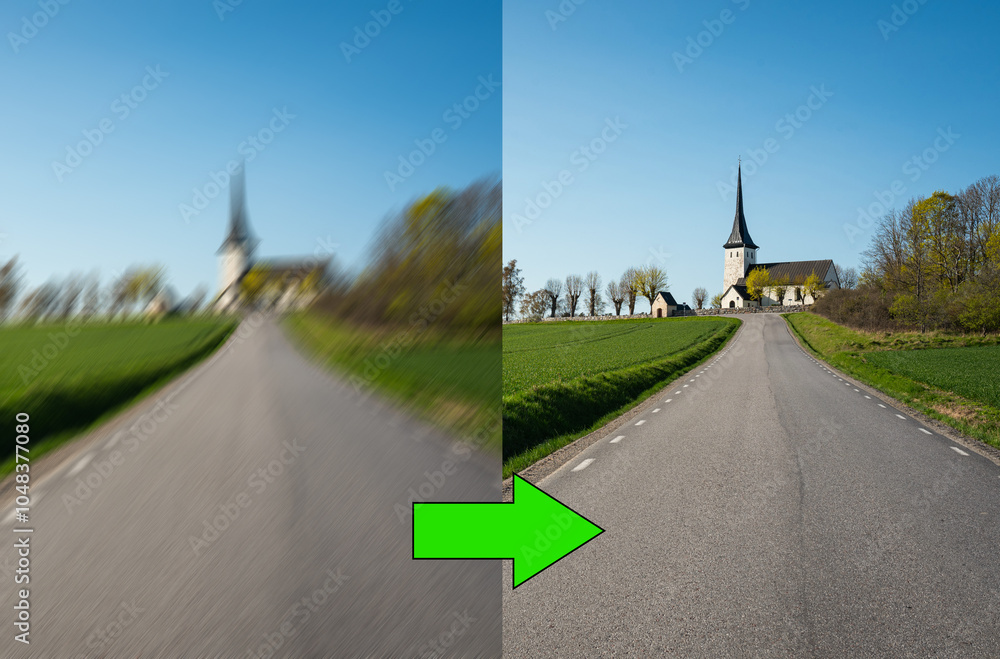 Concept of image motion blur restoration technology - blurred picture ...