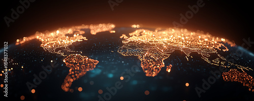 World network, glowing lines across continents, tech glow photo