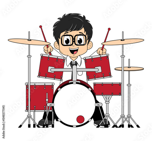 Cartoon Boy Playing Drum