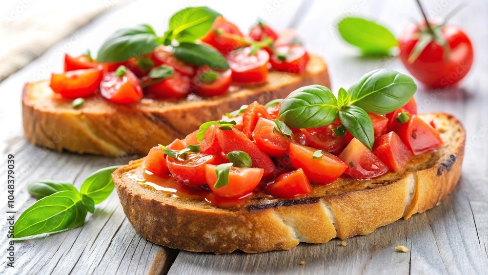 Tomato bruschetta on toasted bread watercolor illustration Tomato bruschetta on toasted bread watercolor illustration