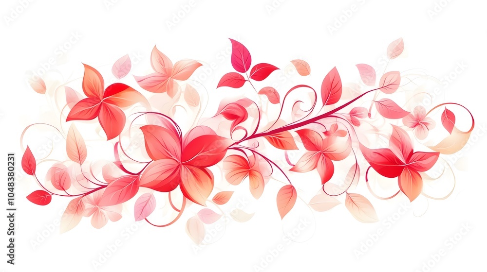 Vector floral design, a vector graphic of red and pink swirls with flowers on a white background Vector floral design, a vector graphic of red and pink swirls with flowers on a white background