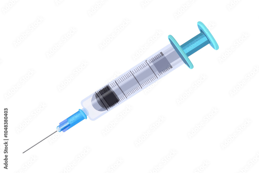 Close-up of a medical syringe with a blue plunger and a sharp needle, isolated on transparent background. for healthcare and medical use. Close-up of a medical syringe with a blue plunger and a sharp needle, isolated on transparent background. for healthcare and medical use.