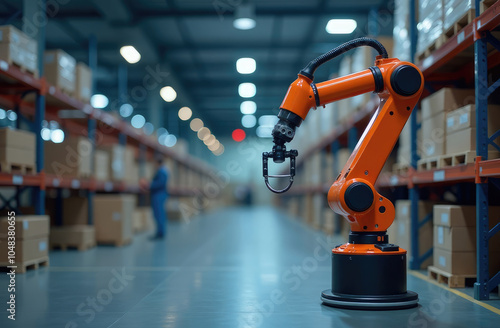 Smart robot arm systems for innovative warehouse and factory digital technology . Automation manufacturing robot controlled by industry engineering using IOT software connected to internet network