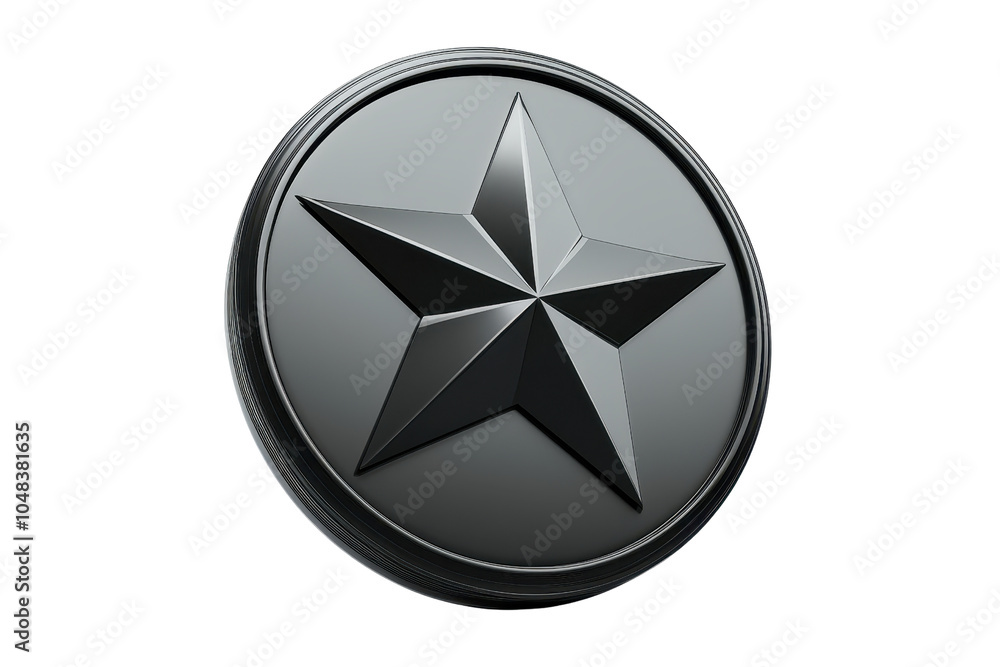 Sleek black and gray star emblem with a metallic finish on a circular background, showcasing elegance and modern design. Sleek black and gray star emblem with a metallic finish on a circular background, showcasing elegance and modern design.
