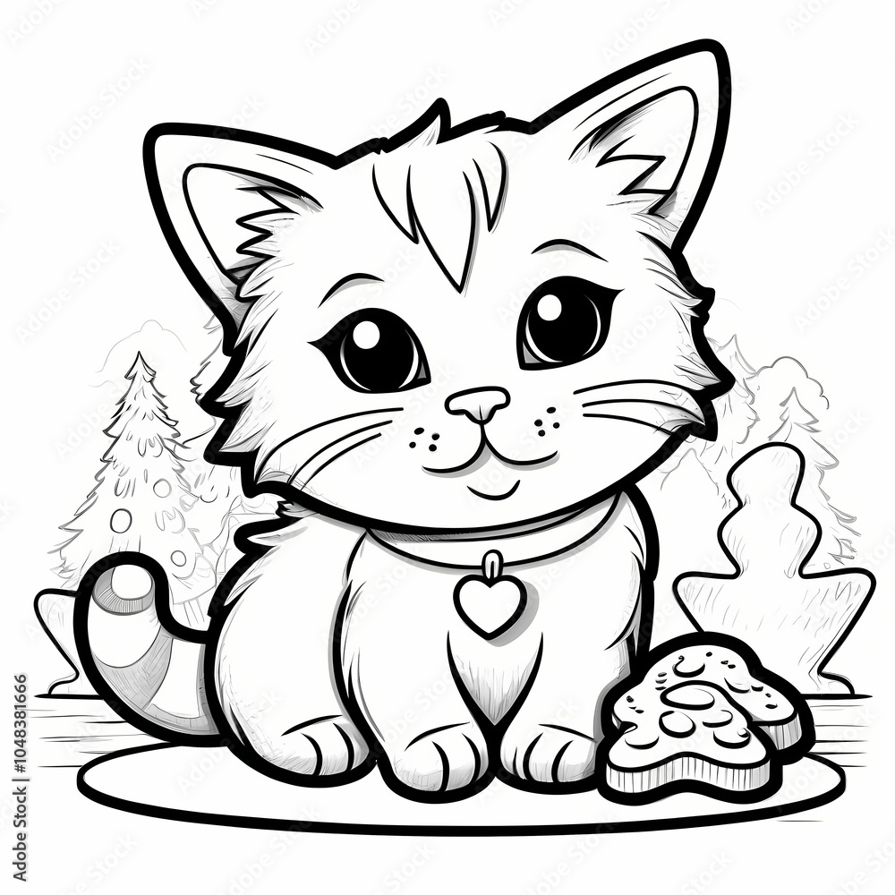 Obraz premium Cute Christmas Cat Coloring Page