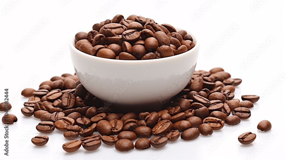 Fototapeta premium Fresh Coffee Beans in White Bowl on White Background