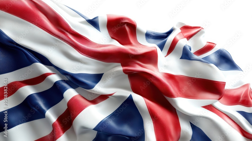 This image captures the dynamic motion of a vibrant British flag, showcasing its red, white, and blue colors in captivating, fluid waves and folds. This image captures the dynamic motion of a vibrant British flag, showcasing its red, white, and blue colors in captivating, fluid waves and folds.