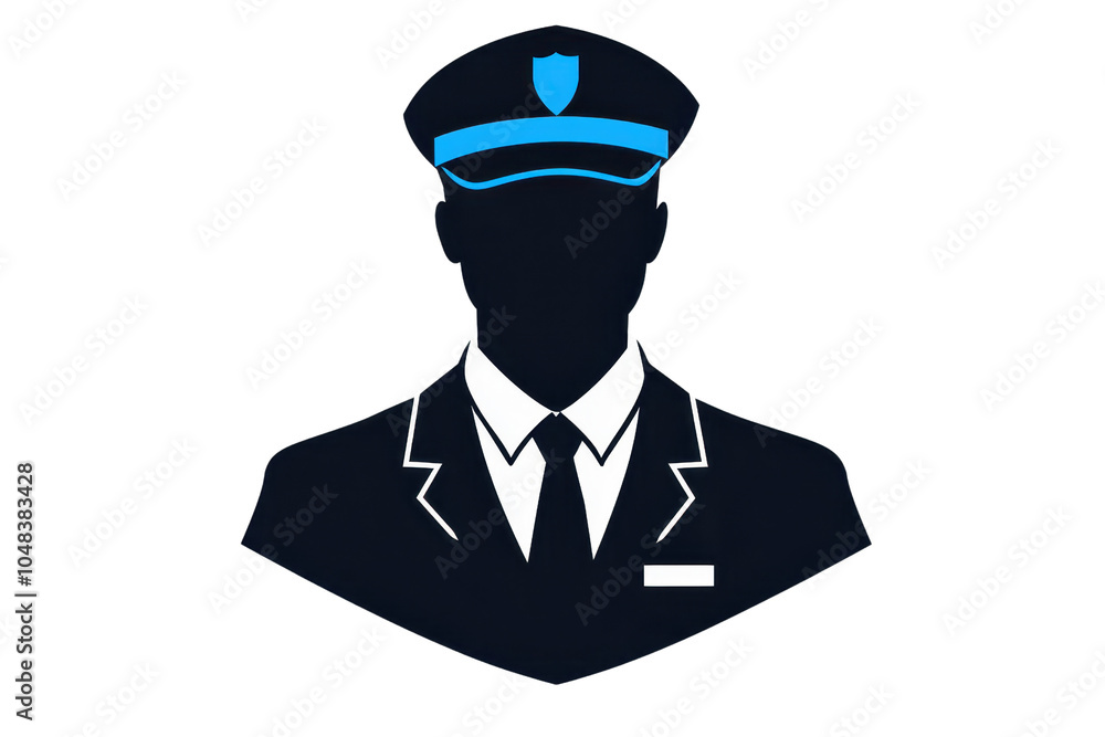 Illustration of a silhouette wearing a uniform hat and suit, symbolizing authority and professionalism against a transparent background. Illustration of a silhouette wearing a uniform hat and suit, symbolizing authority and professionalism against a transparent background.