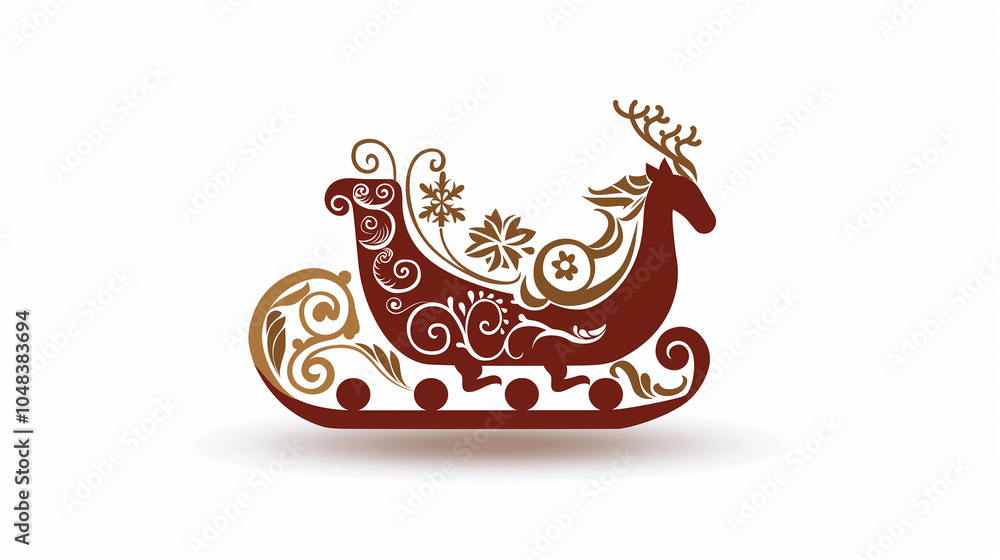 Fototapeta premium Ornate Red Reindeer Sleigh With Floral Design