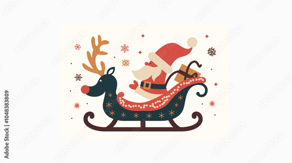 Naklejka premium Santa Claus Reindeer Sleigh Christmas Holiday Cheer