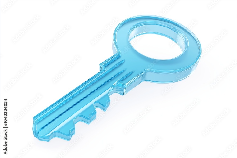 Bright blue transparent key with a classic design, smooth glossy finish, and a rounded handle Bright blue transparent key with a classic design, smooth glossy finish, and a rounded handle