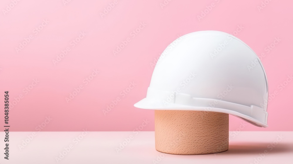 Fototapeta premium White Hard Hat On Pink