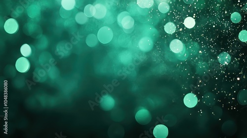 A visually captivating display combining emerald teal and golden bokeh patterns infused with twinkling sparkles, creating an artistic dance of luminous light. photo