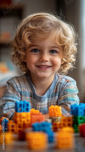 Wallpaper Mural A smiling boy playing with colorful building blocks. Torontodigital.ca