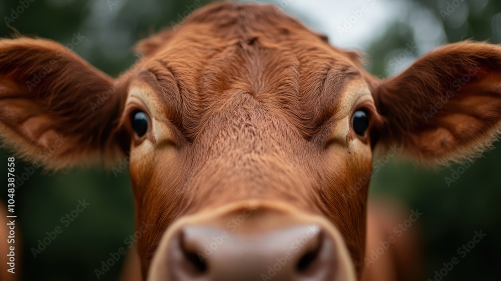 The image features an endearing close-up of a brown cow gazing directly at the camera, focusing on its large, expressive, and inquisitive eyes. The image features an endearing close-up of a brown cow gazing directly at the camera, focusing on its large, expressive, and inquisitive eyes.