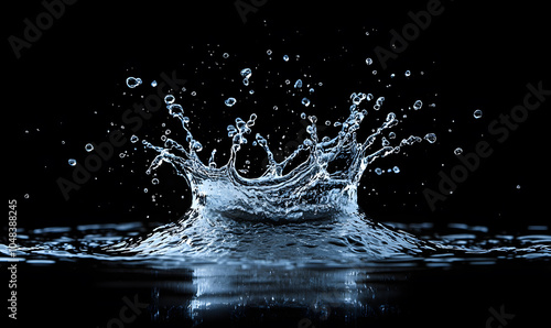 Dynamic Water Droplets Isolated on Black Background – High-Speed Captures, Ripples, Splashes, and Mist in Elegant Motion