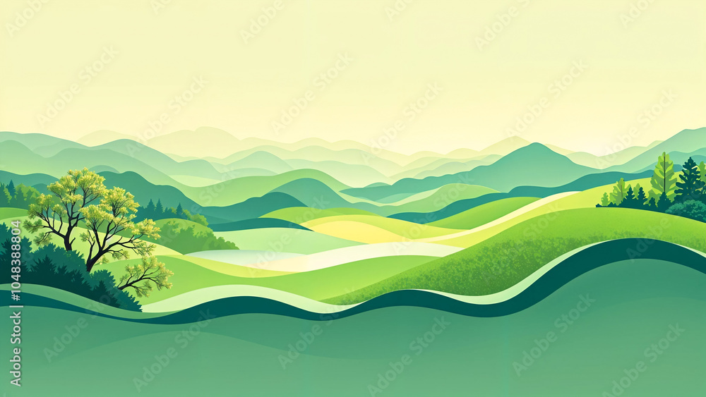 Obraz premium Horizontal Eco-Minimalist Landscape Illustration
