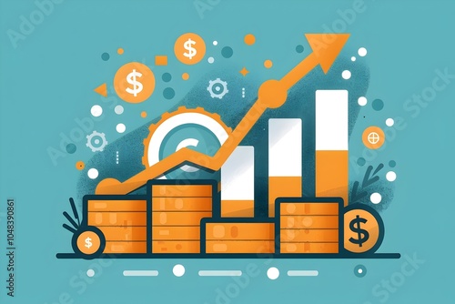 Upward Economic Growth Trend Illustrated with Flat Design Graph Chart and Rising Arrow