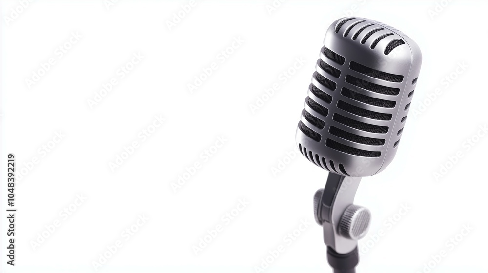 Fototapeta premium Modern desktop microphone isolated on a white background, perfect for recording or broadcasting audio clearly