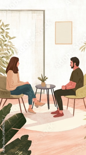 Mental Therapy Session Utilizing CBT Method Featuring Therapist and Client Engaged in Discussion
