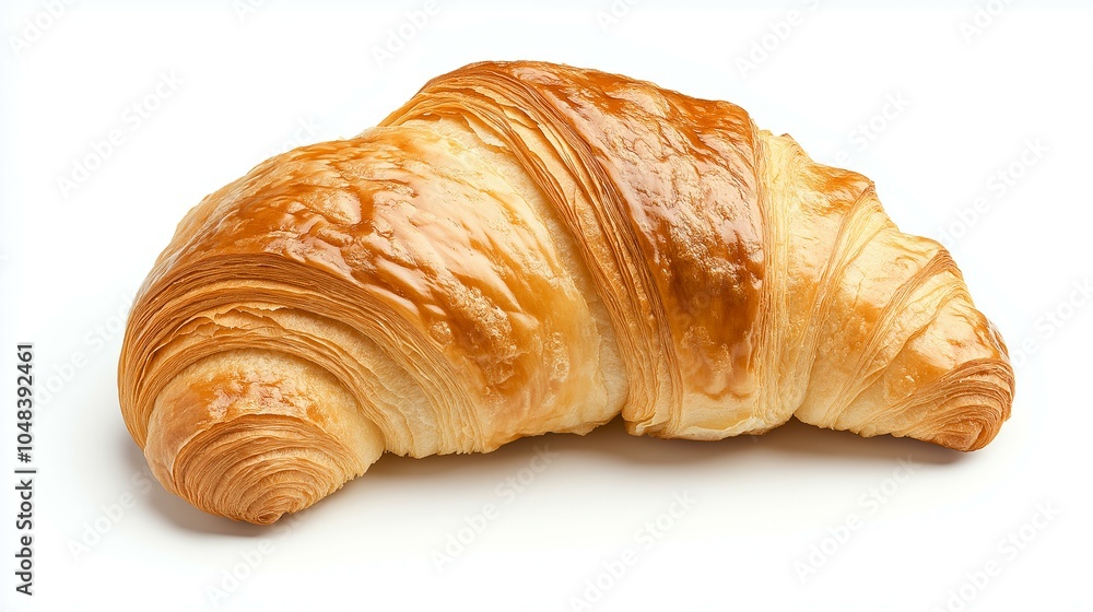 Golden and flaky croissant freshly baked and isolated against a clean white background, perfect for breakfast or a snack anytime Golden and flaky croissant freshly baked and isolated against a clean white background, perfect for breakfast or a snack anytime