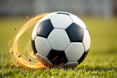 Soccer Ball A soccer ball with a dynamic motion effect symbolizi photo