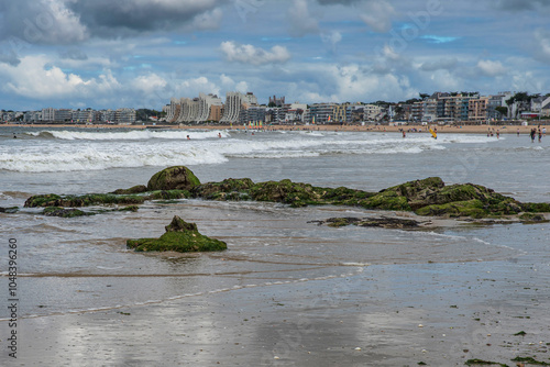 Beach and shore of Pornichet in Brittany, France photo