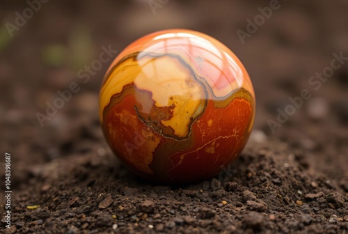 Jasper Earthy Orb A red brown and yellow sphere that leaves a tr photo