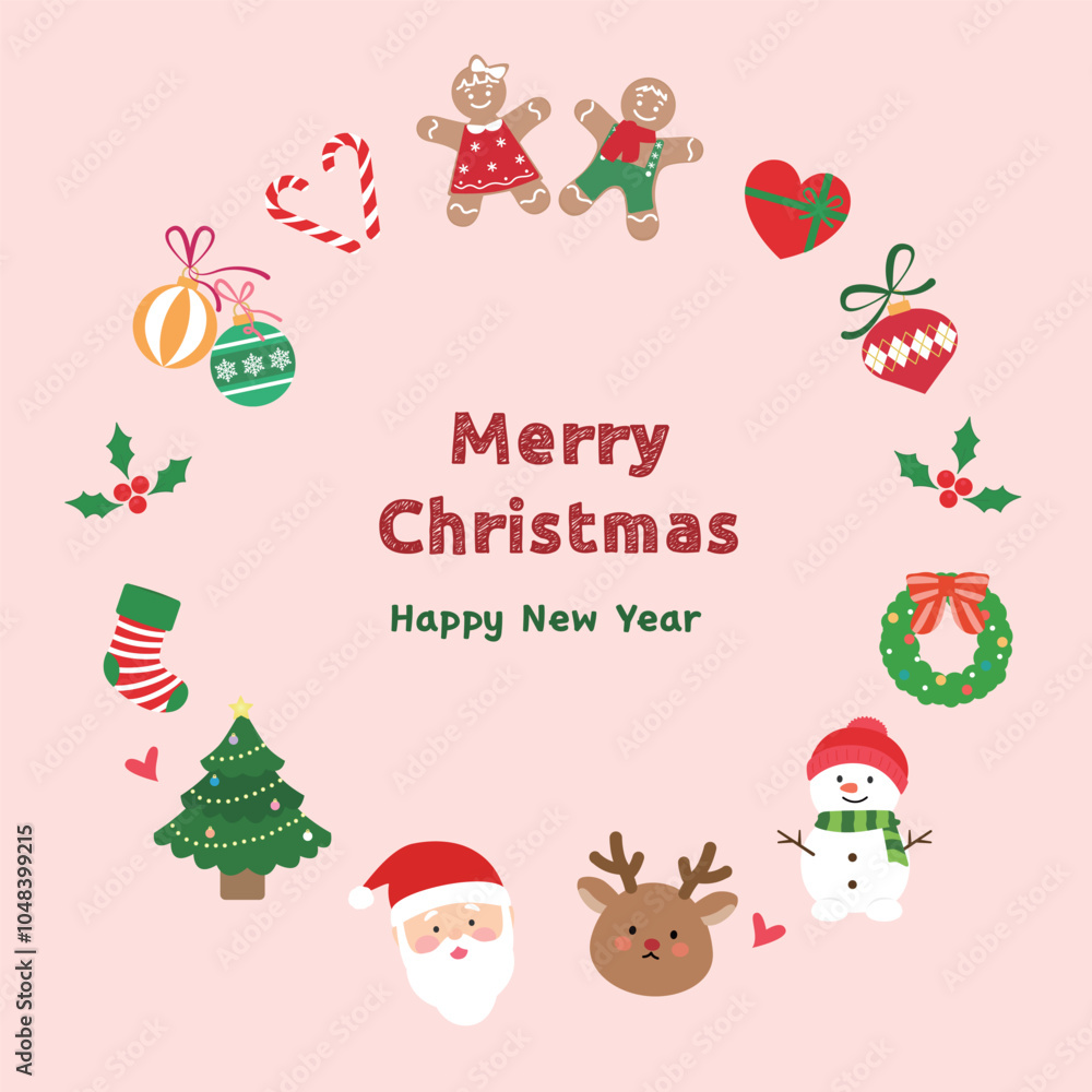 Fototapeta premium Christmas frame, a collection of Christmas decorations, Christmas cute illustration